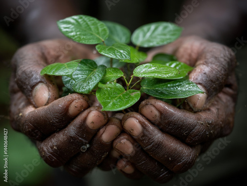 Obraz na płótnie Hands nurturing a seedling. Sustainable farming. Protecting the future. w salonie