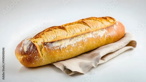 Freshly Baked Artisan Bread Loaf on a Rustic Napkin Against a Neutral Background