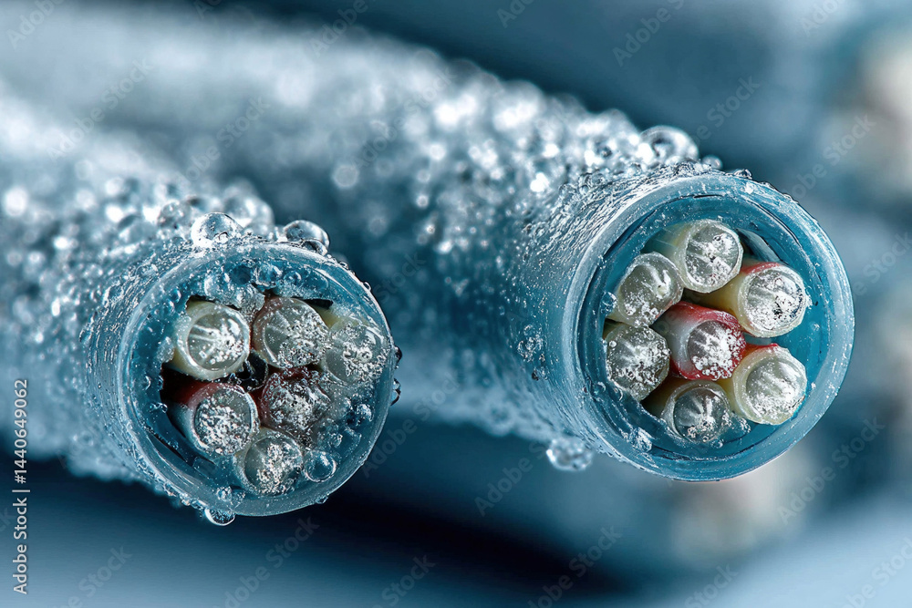 Frozen Fiber Optic Cable Close-up