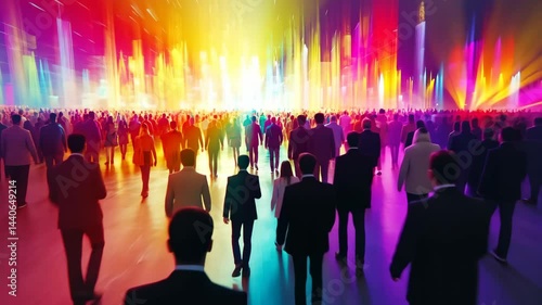 Wallpaper Mural Vibrant crowd walking towards a colorful light display in motion Torontodigital.ca