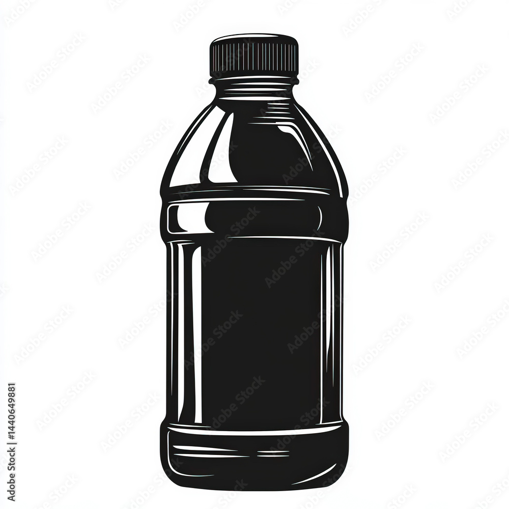 plastic bottle silhouette , black and white illustration isolated on white background