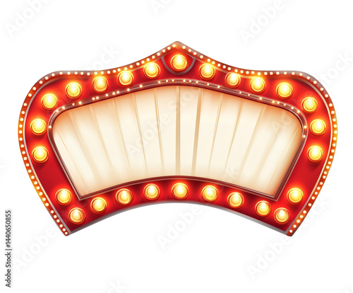 A retro movie theater sign, theater with bright lights, cut out white background