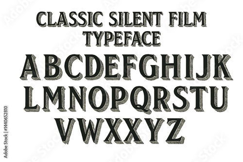 Classic silent film typeface showcasing unique lettering styles used in early cinema productions