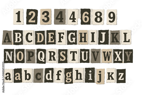 Collage of colored letters and numbers on a textured background showcasing typography and design features