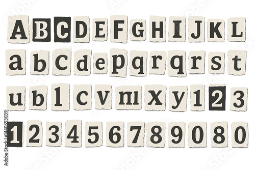 Alphabet and Number Blocks Arranged in a Pattern with Vintage Style on a White Background
