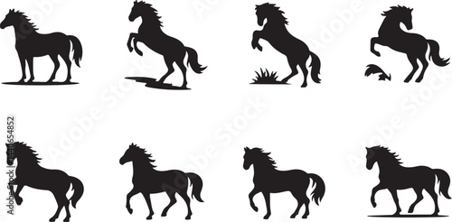  Horse Silhouette Icons Collection in Black Vector Style for Animal, Equestrian, and Wildlife Designs