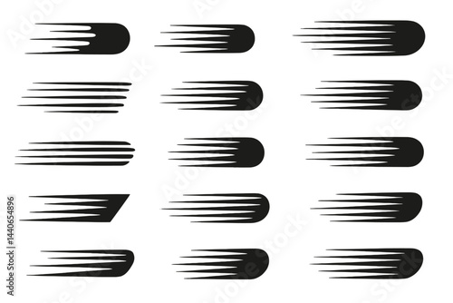 Dynamic motion shapes illustrating speed and movement through various designs and forms
