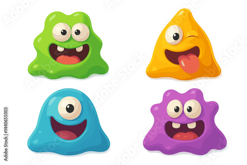 Colorful animated creatures displaying various expressions and emotions in a playful design