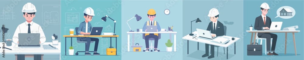 architect character vector playing laptop