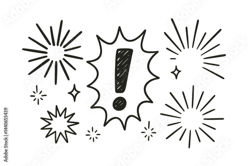 Bold exclamation mark with starbursts creating a dynamic and energetic design for emphasis in creative contexts