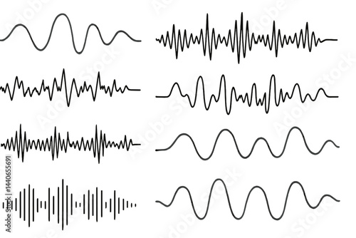 Various sound wave patterns displayed for audio visualization and analysis in a clear, simple format