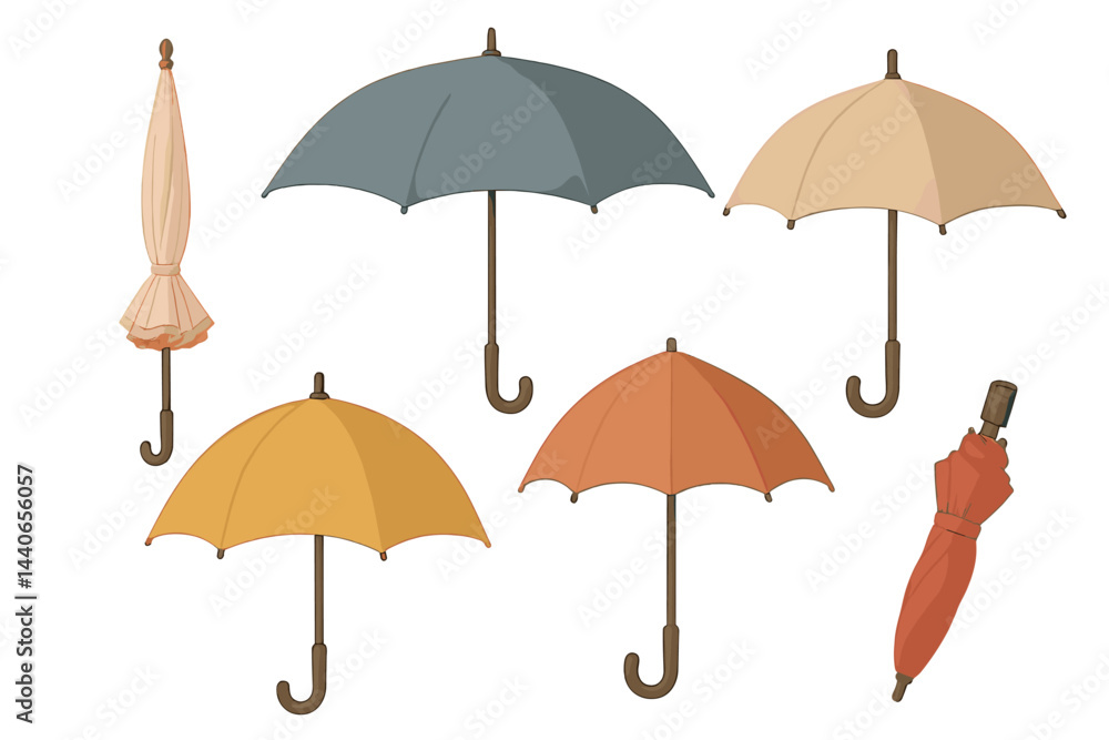 Colorful collection of various umbrellas displayed together in a creative arrangement Colorful collection of various umbrellas displayed together in a creative arrangement