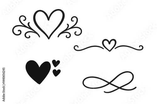 Decorative heart designs with intricate details for art and craft projects