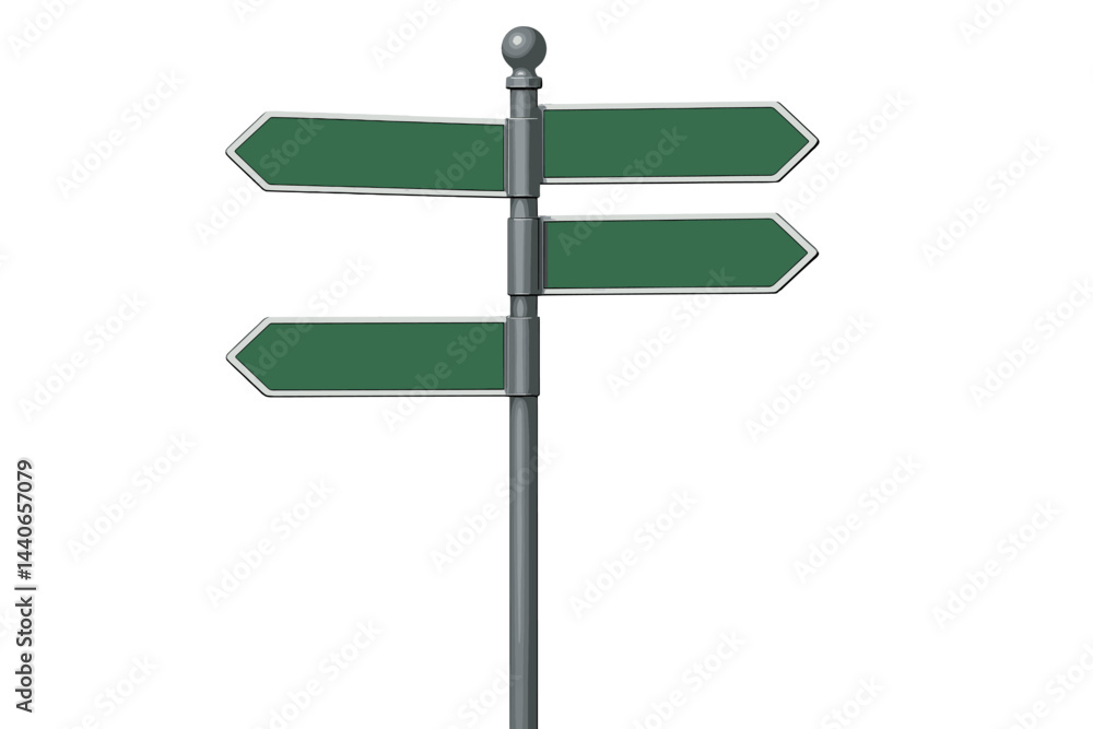 Directional signpost indicating multiple routes with green arrows pointing in different directions in a city center Directional signpost indicating multiple routes with green arrows pointing in different directions in a city center