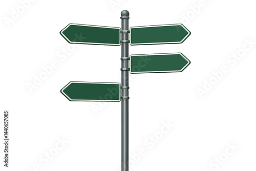 Directional signpost with multiple blank arrows at a crossroads during the daytime for navigation