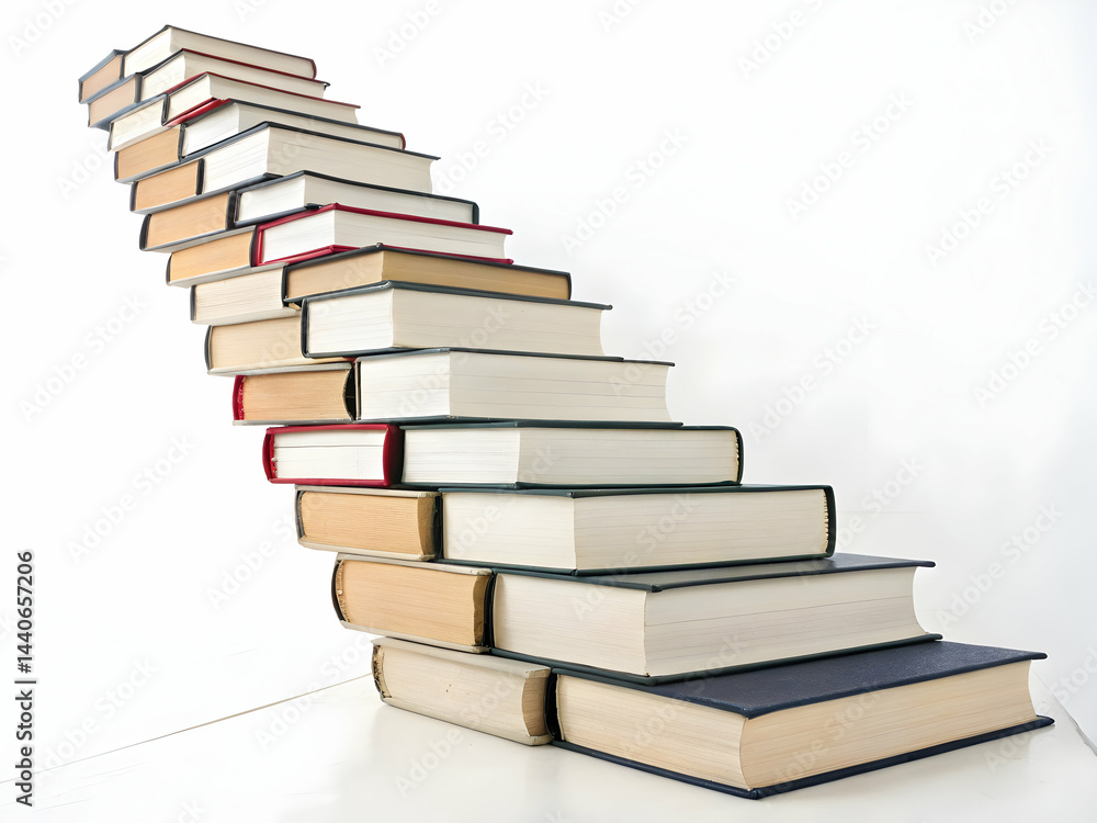 Stack of Books Forming Staircase on White Surface Stack of Books Forming Staircase on White Surface