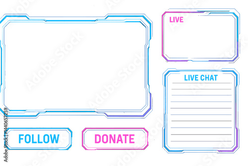 Stream overlay set in modern design suitable for gaming or online content creation in vibrant colors and customizable options