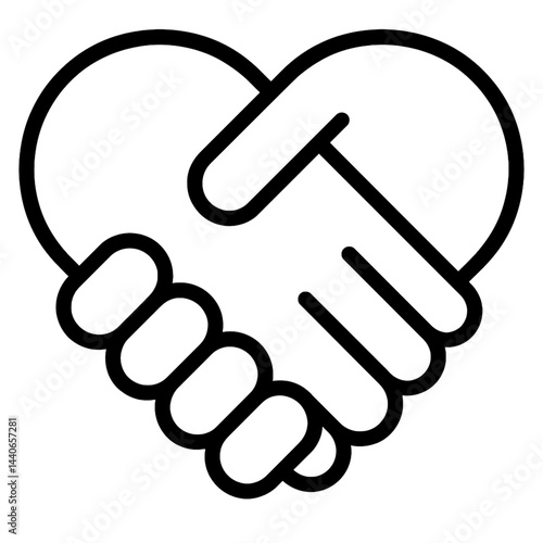 A stylized icon of a handshake forming a heart