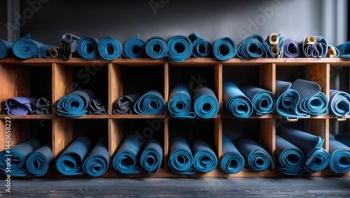 Neatly rolled yoga mats