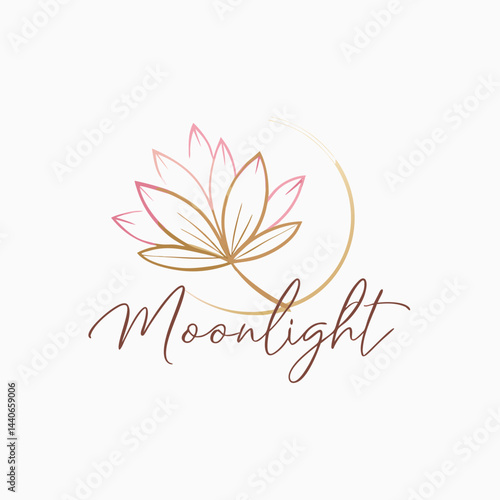 Elegant Pink and Gold Lotus Flower Moonlight Logo Design
