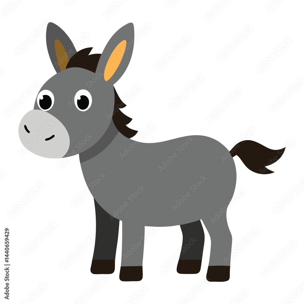 Cute cartoon donkey illustration standing on white background Cute cartoon donkey illustration standing on white background