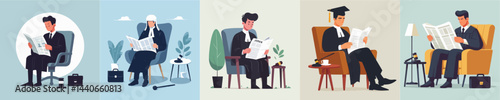 vector of judge reading newspaper