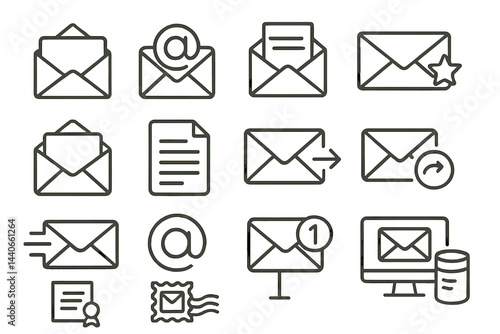 Collection of email and messaging icons showcasing communication tools for digital interaction