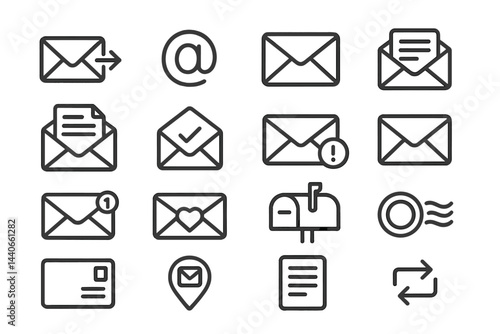 Collection of email icons representing messaging concepts in a minimalistic style