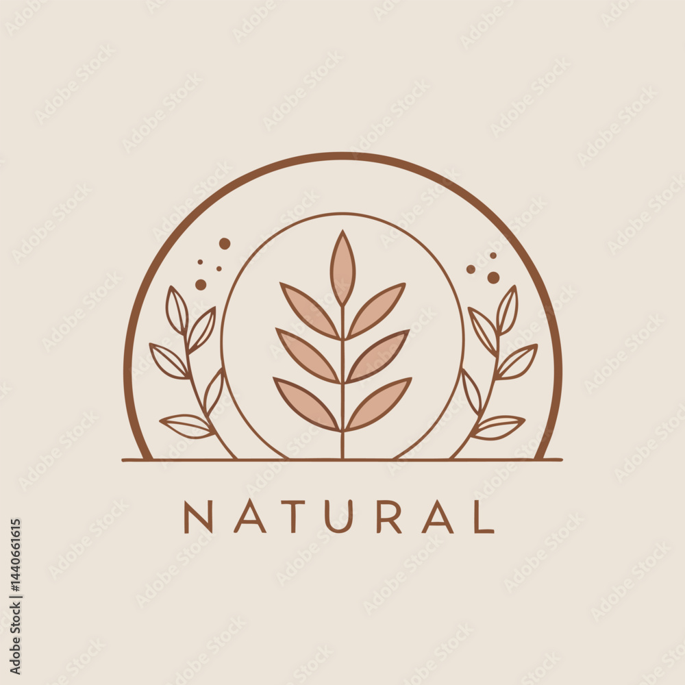 Obraz premium Minimalist Natural Plant Logo Design with Elegant Brown and Beige Aesthetic