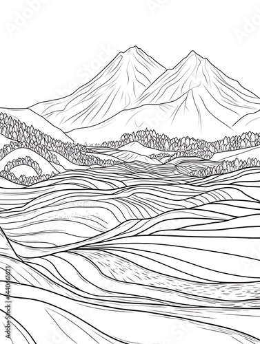 Volcanic Landscape Line Art. (6)