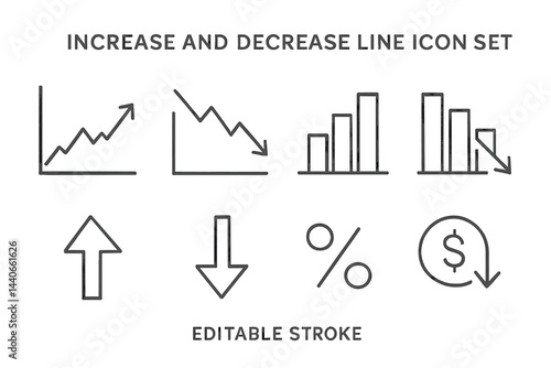 Line icons representing increase and decrease trends with editable stroke for design flexibility