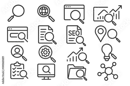 Magnifying glasses representing search concepts for digital marketing and data analysis in a modern context