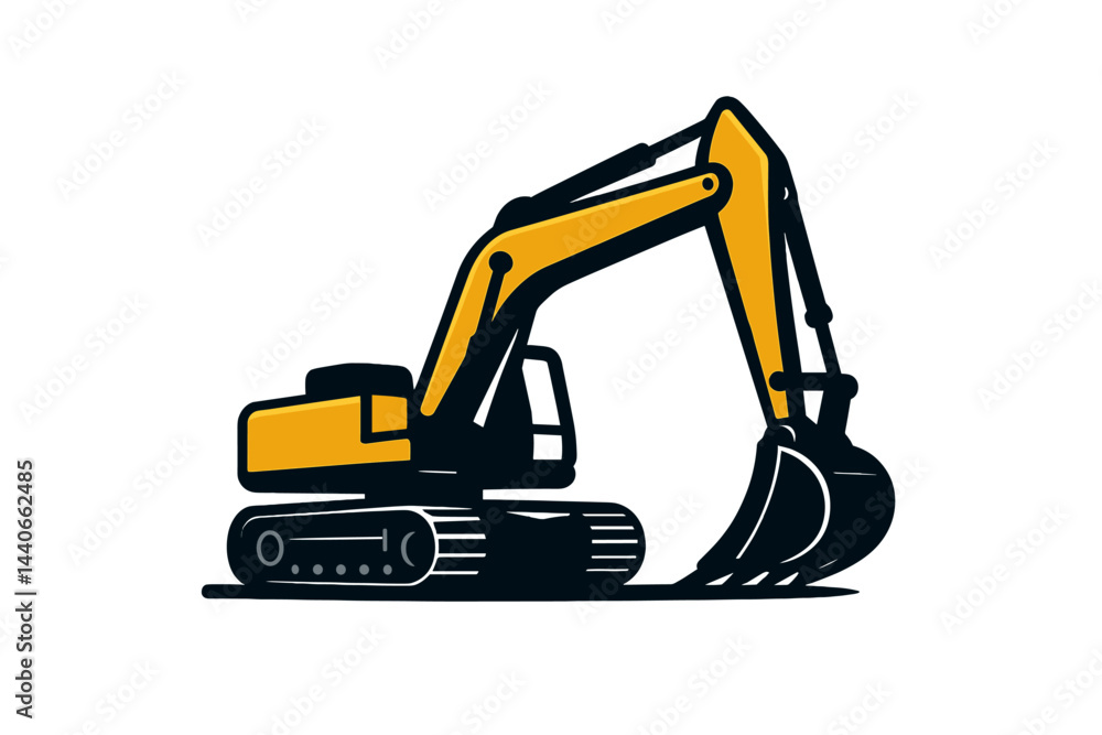 Naklejka premium Excavator working on a construction site during daylight hours with a clear sky