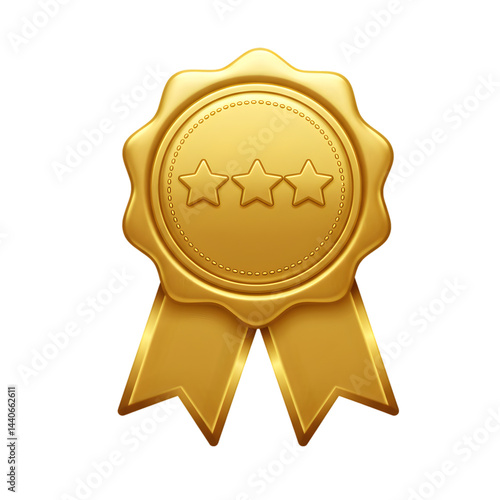 Golden award medal with three stars and ribbon, signifying quality rating