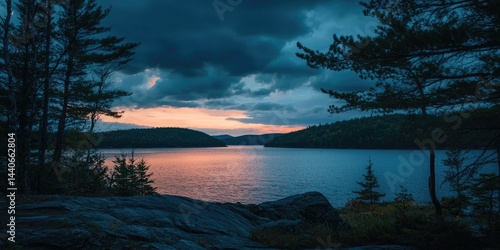 A sunset sky with darkening hues and a glowing horizon