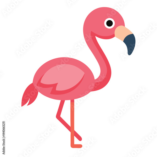 Cute pink flamingo bird standing on one leg simple cartoon vector illustration