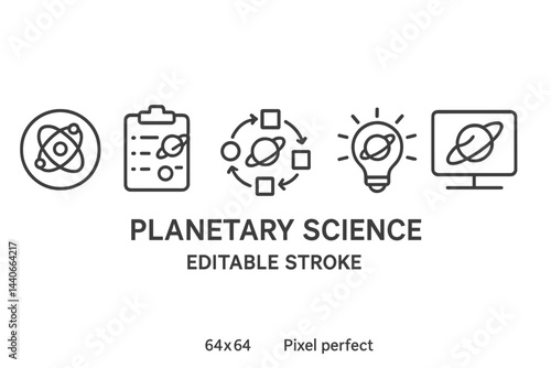 Planetary science icons showcasing research, innovation, and technology in astronomy