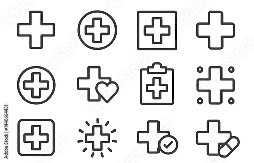 Health-related symbols and icons designed for medical themes and wellness applications