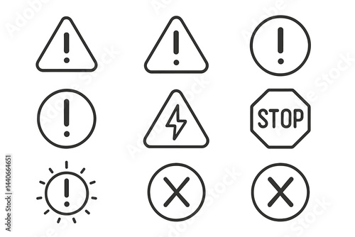 Free Download Warning symbols displayed on a white background indicating hazards and important alerts in various shapes - GFXLoad