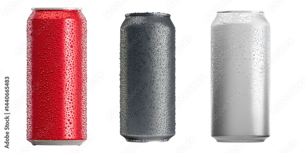 Set of Tall Soda Can with Condensation Texture, on White or transparent background