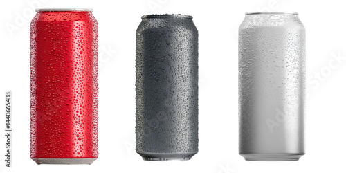Obraz na płótnie Set of Tall Soda Can with Condensation Texture, on White or transparent background w salonie