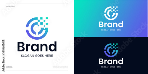 Creative circle Letter C monogram with digital sign logo icon design vector illustration editable, Modern symbol monogram initial alphabet with square pixel for technology, brand identity and business