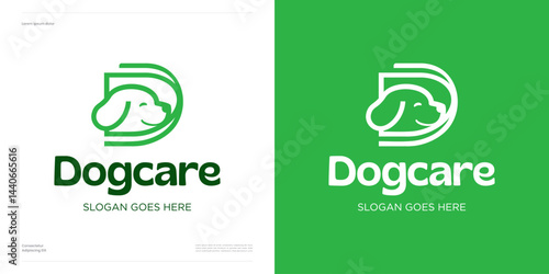 Pet care logo with letter D and dog head concept suitable for pet shop, editable logo icon design vector illustration, initial alphabet symbol with monoline art for pet food shop for animal care
