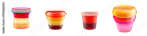 Obraz na płótnie Set of Jelly Cup with Layered Colors, Realistic 3D Style, on White or transparent background w salonie