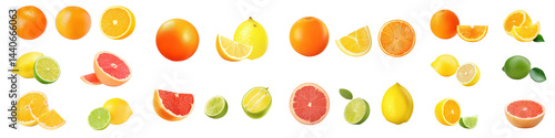 Obraz na płótnie Set of Citrus Fruits Orange, Lemon, Lime, Grapefruit, on White or transparent background w salonie
