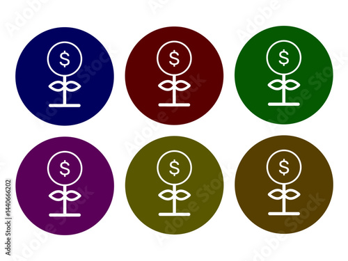 Set of dollar price growth on background of different colors
Vector icons of sprouts with a coin on background of different colors