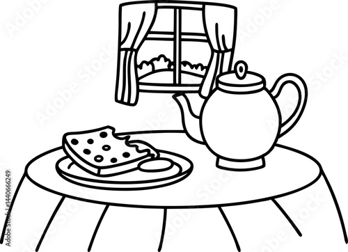 Tea and snack by the window cozy indoor scene with teapot and crackers