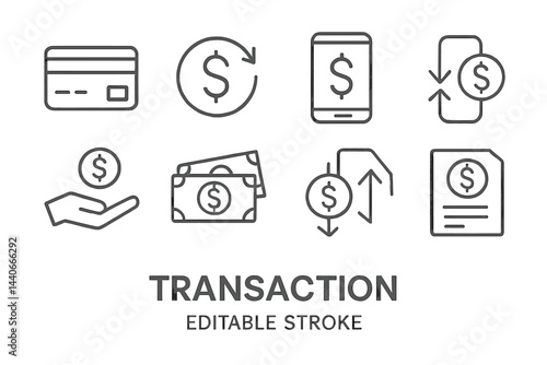 Illustrations of financial transactions showcasing various payment methods and dollar symbols in a minimalistic style