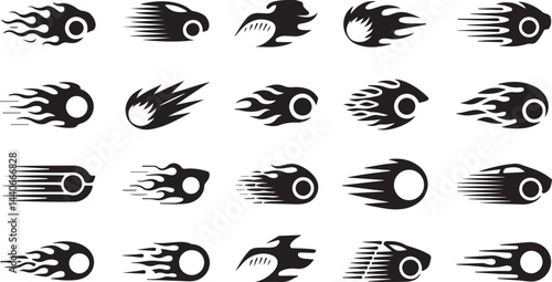 Silhouette Collection of Flame and Speed Icons, Perfect for Racing, Fast Movement, and Vehicle Illustrations