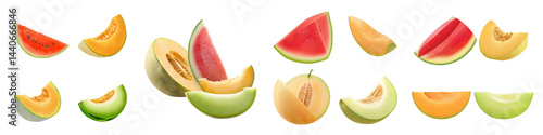 Obraz na płótnie Melon Set Watermelon Slice, Cantaloupe, Honeydew, on White or transparent background w salonie